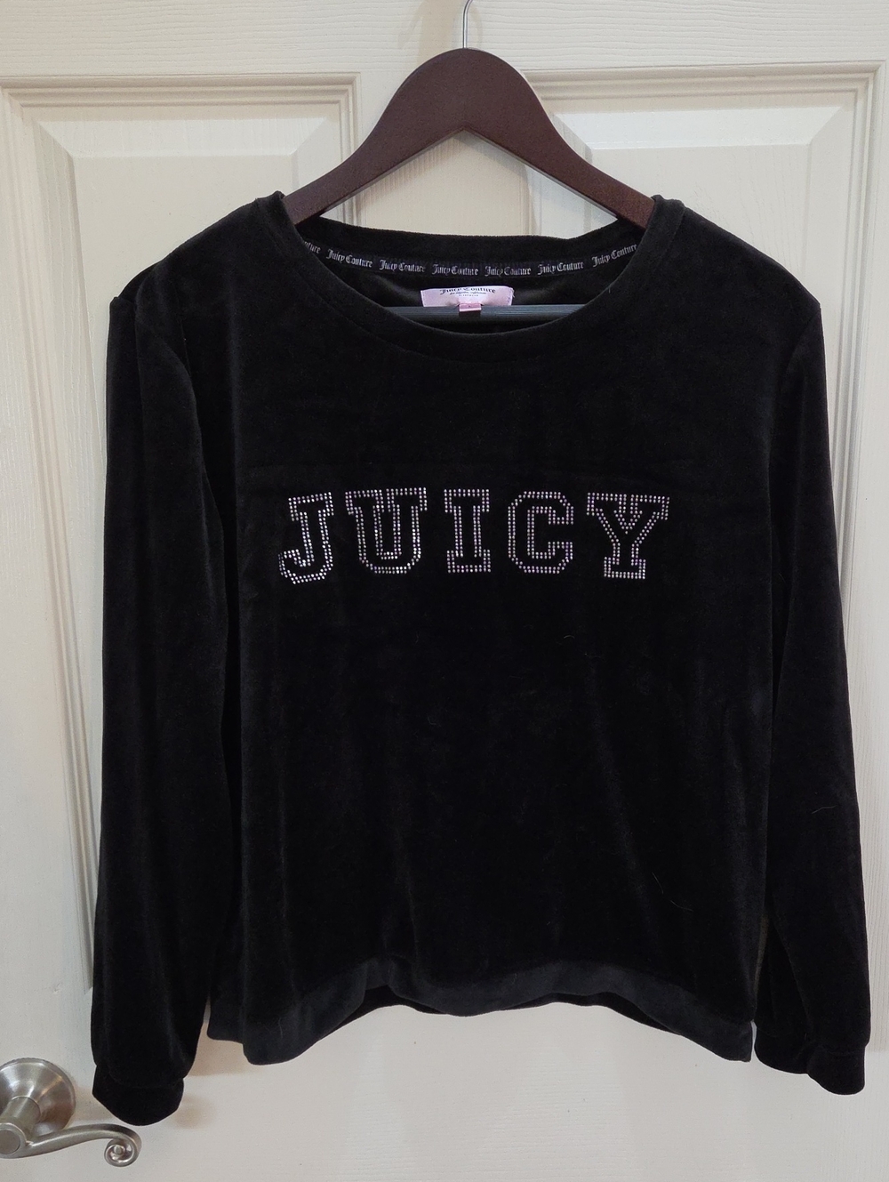 Juicy Couture Black Velvet Rhinestone Logo Sleep Shirt Sz Lg
